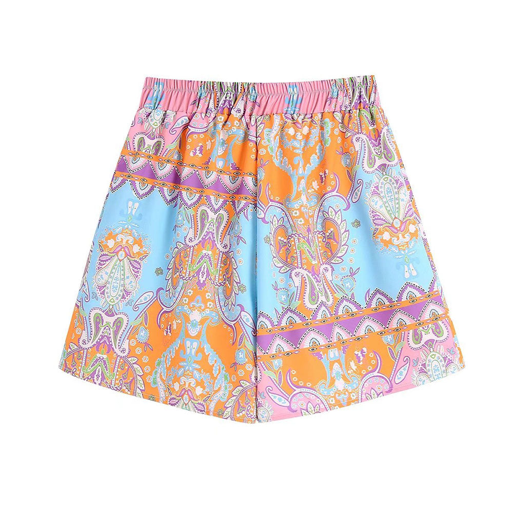Women  Fashion With Knot Printed Pleat Mini Skirt Vintage High Waist Back Zipper Female Skirts Mujer voguable