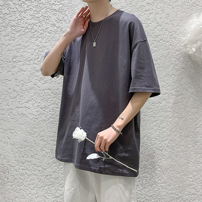 Men Oversized Graphic Solid T Shirts Colorfuls 100% Cotton Mens White Classical Tee Male Short Sleeve O-Neck Tops gotmes-shop