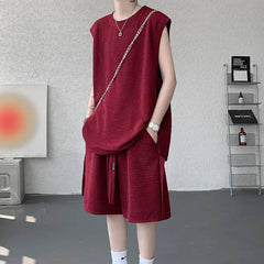 Voguable  Men's Solid Color 2-Piece Set Sleeveless T-Shirt And Shorts Loose Fit Summer Casual Comfortable Cotton Lounge Wear M-XXXXXL voguable