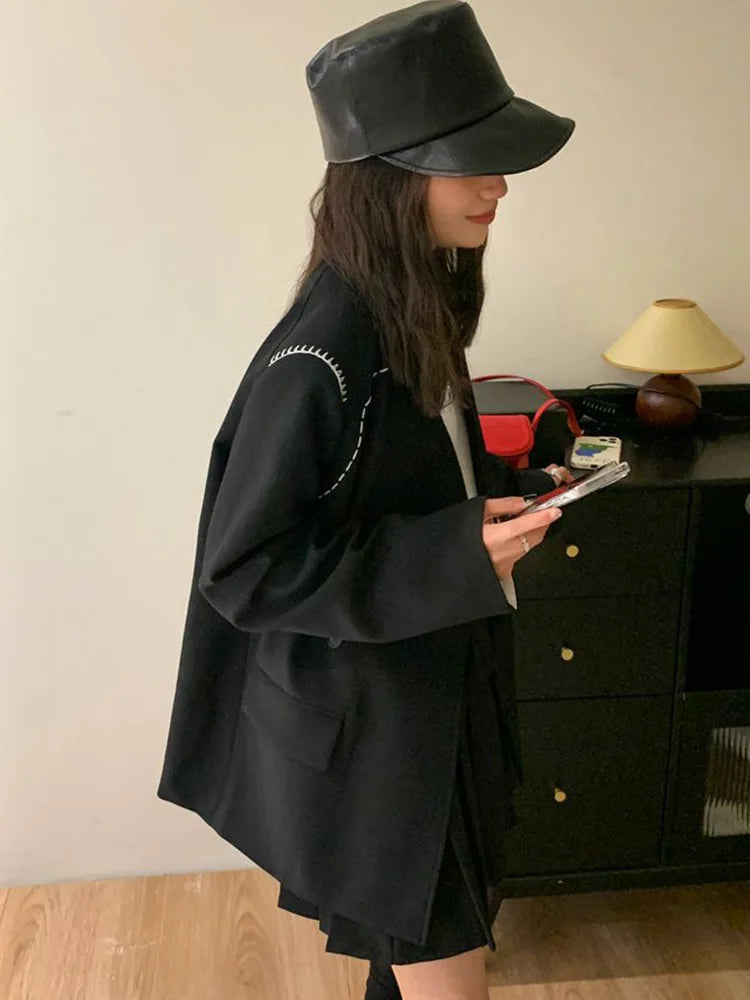 Streetwear Loose Purple Blazer Women Long Sleeve Casual Oversize Suit Coats Fashion Fall New Korean Female Design V Neck Outwear voguable