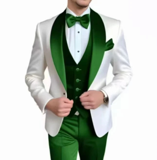 Voguable  Elegant Classic High-Quality Men Suit 3pcs Set with Satin Collar Jacket Vest And Trousers Business Wedding Banquet Customizable voguable
