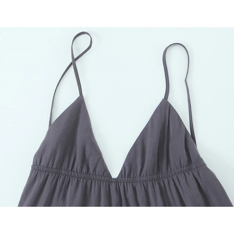 Sexy Backless Flowy Midi Slip Dress Women High Waist V Neck A-line Holiday Summer Dresses Casual Beach Vestidos voguable