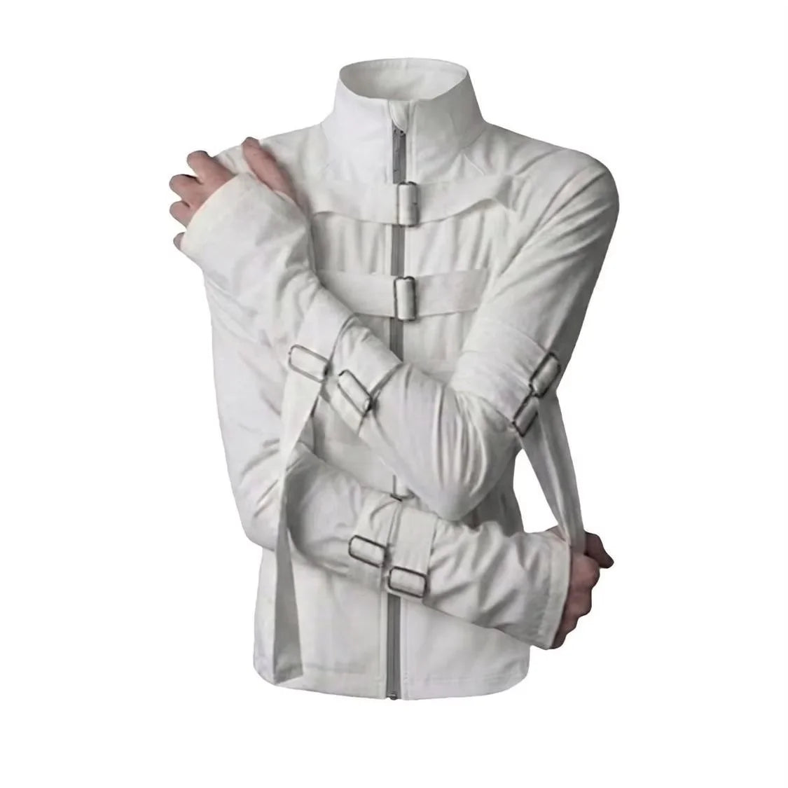 Voguable  Women's Gothic Jacket Retro Washed Canvas Stand Collar Frog Button Y2K Punk Street Coat voguable