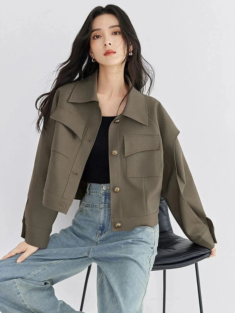 Streetwear Y2K Cargo Jacket Women Vintage Casual Long Sleeve Fall Short Coat Harajuku American Retro Pockets Bf Outwear Top voguable