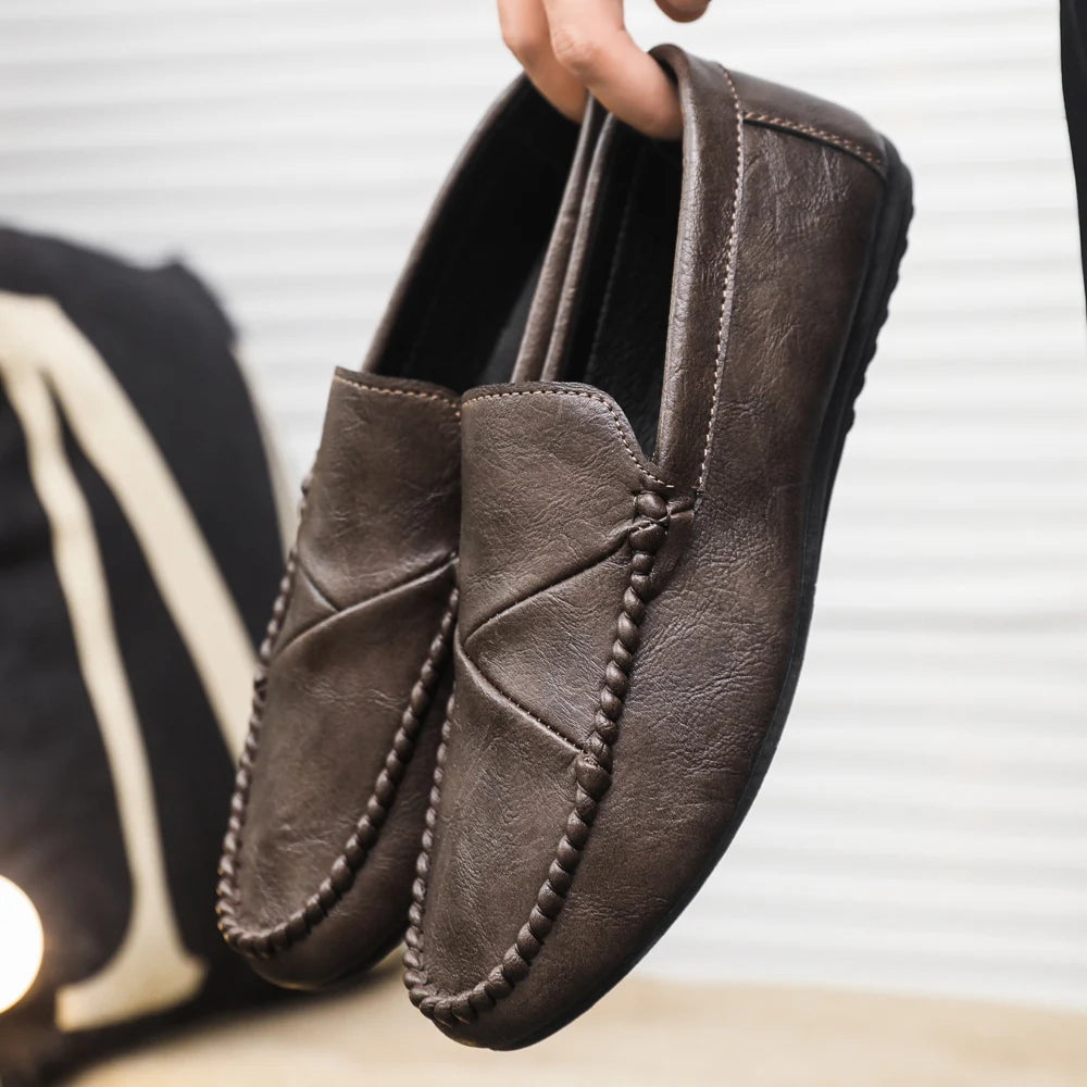 Voguable  Handmade Comfortable Men Loafers Fashion Spring Autumn Casual Leather Shoes Slip-On Business Driving Flat Soft Walking Shoes voguable