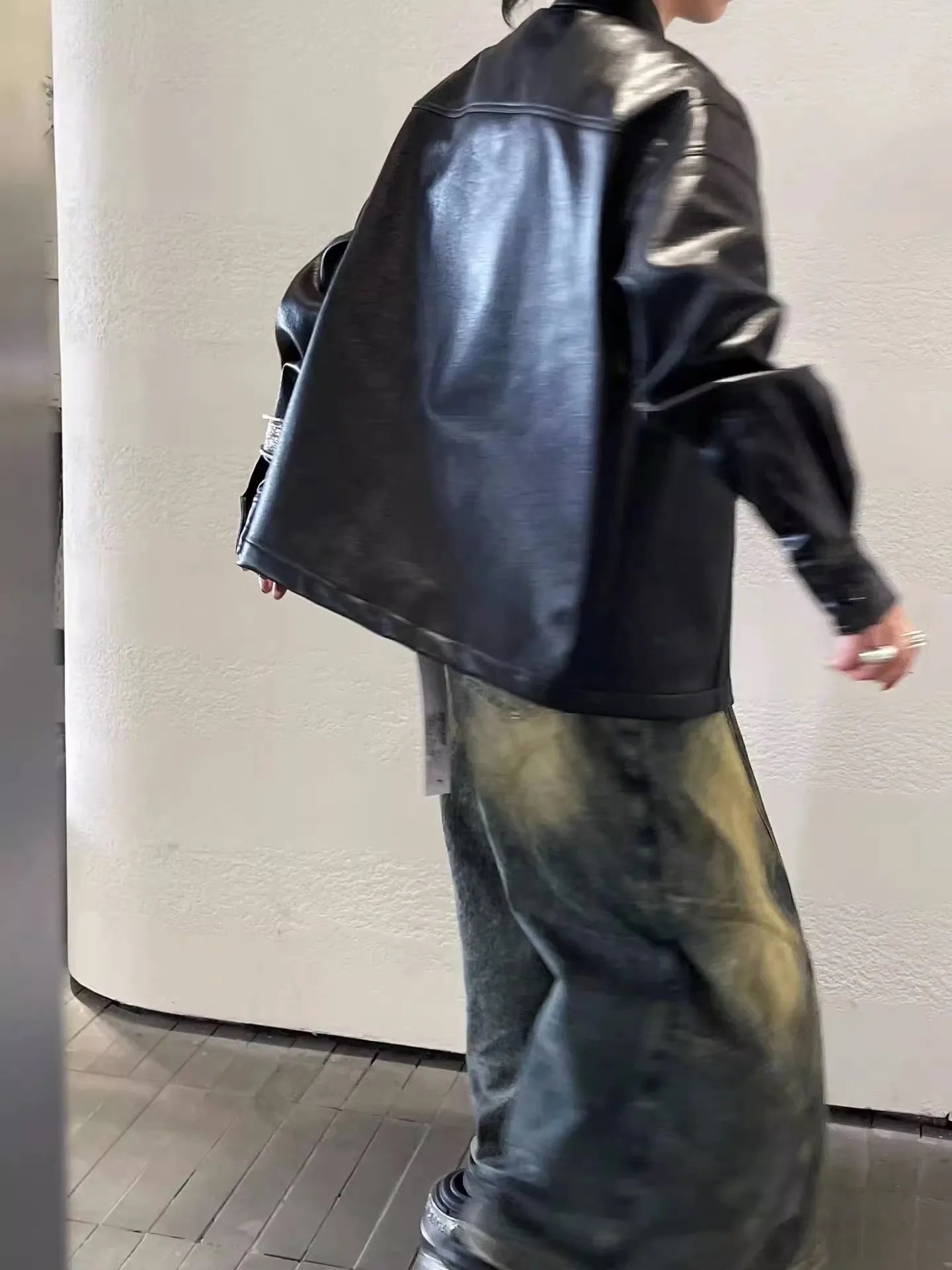 Voguable Fake Two-piece Loose Casual Zipper Jeans Women Autumn New Korean Distressed Washed All-match Denim Wide-leg Pants voguable