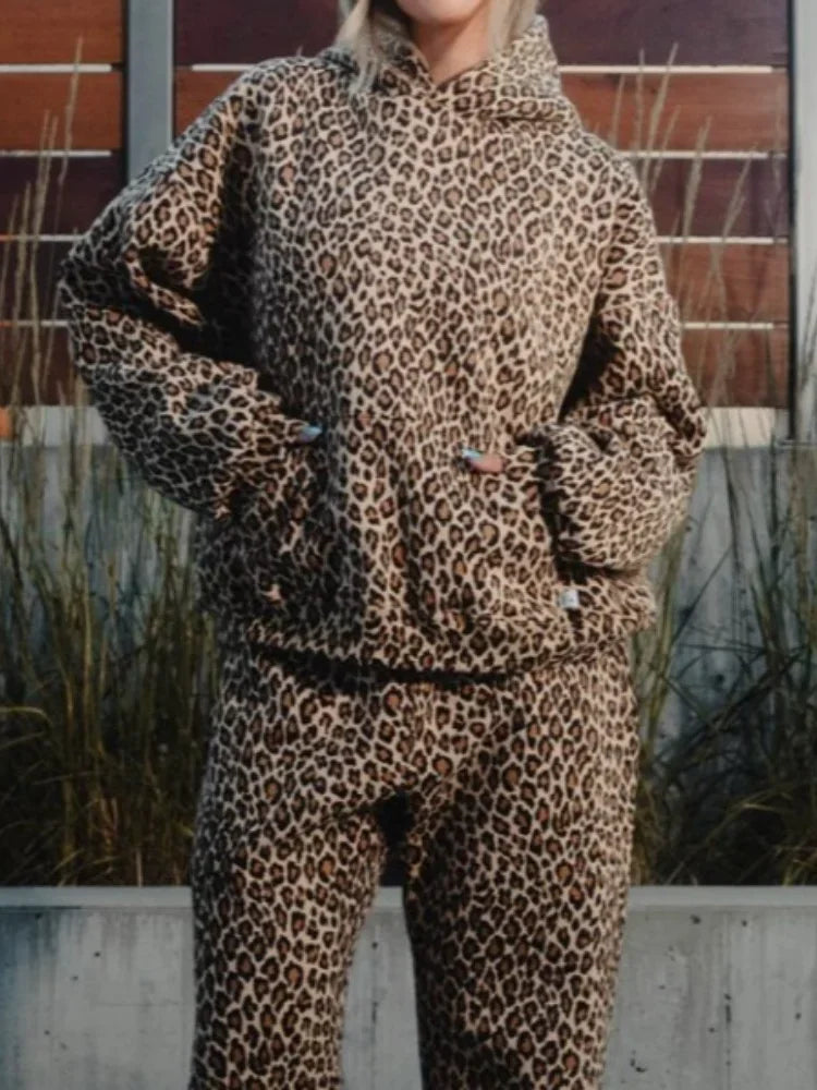 HOUZHOU Y2k Leopard Print Vintage Hoodies Women American Retro Fashion Streetwear Hiphop Oversized Hooded Sweatshirt Autumn 2024 voguable