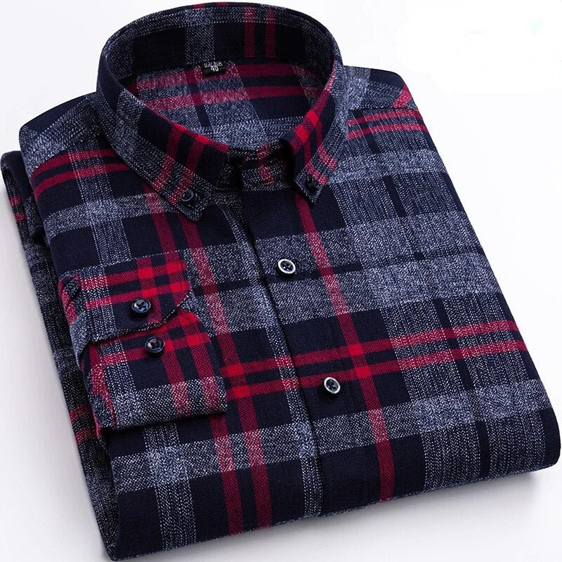 Pure Cotton Men's Plaid Shirt Long Sleeve Regular Fit Men Casual Oversized Shirt Leisure Autumn Male Blouse New Plus Size voguable