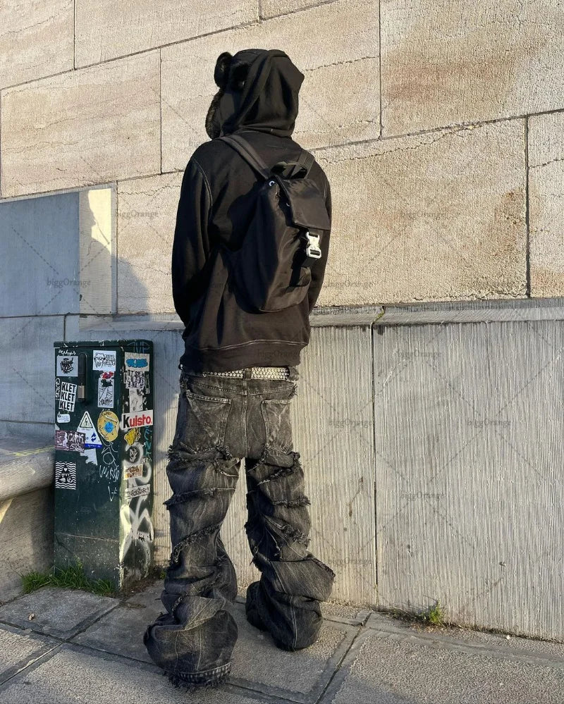 Stitching Frayed Low-waist Straight Jeans Women's New Raw Edge Do Old Retro Casual Jeans Rap Y2K Hot Girl Personality Trousers voguable