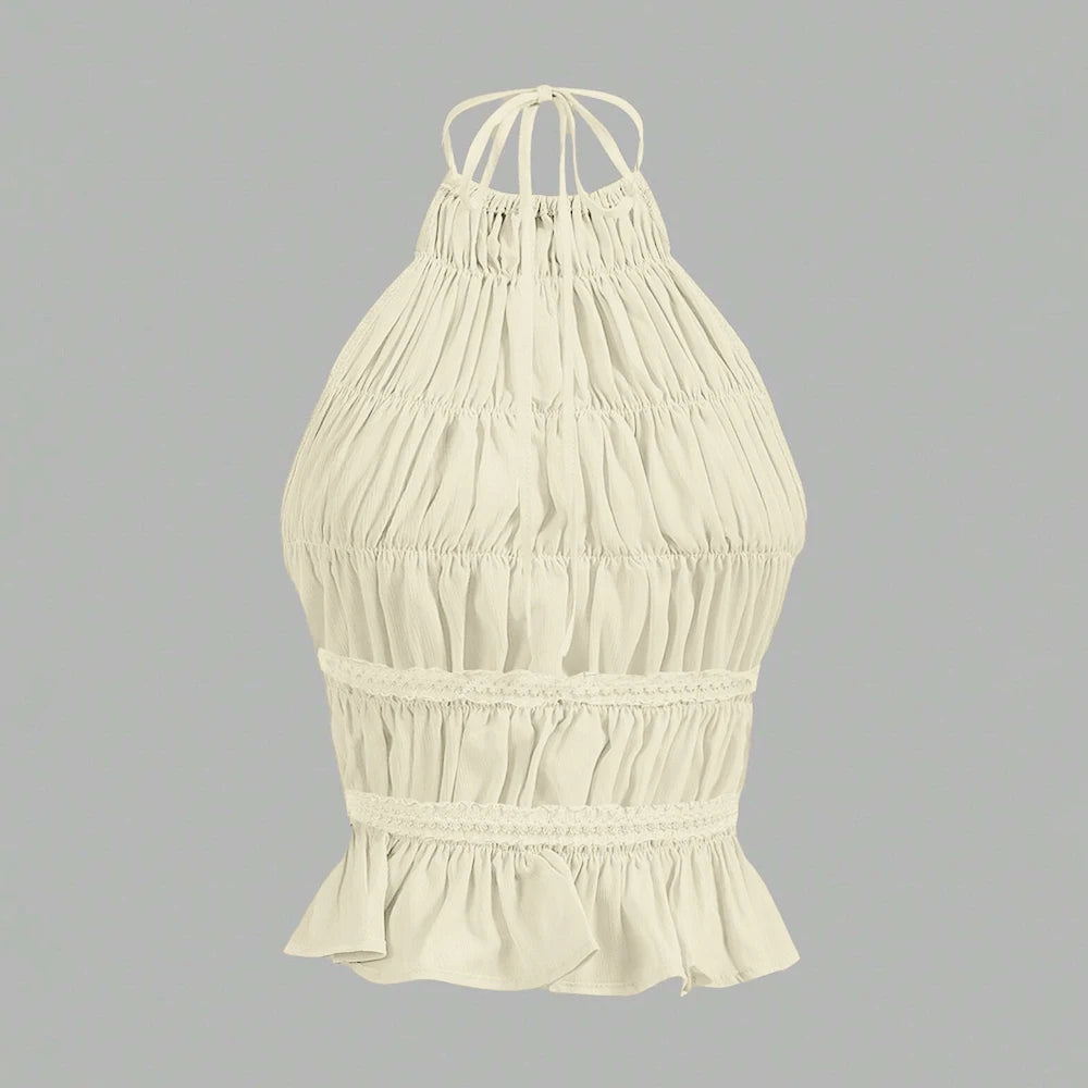 Tanks Summer Fashion Basics Shirring Sleeveless Halter Neck Casual Tanks For Women voguable