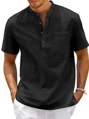 Voguable  Slim Fit Cotton Linen irt Men's f Open Collar ort Sve Breathable Workwear irt Henry Collar Smo Trendy Summer voguable