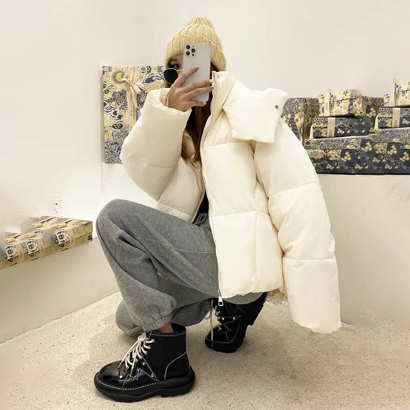 Winter Jackets for Women Coat Hooded Cropped Jackets Fashion Down Cotton Outerwear Warm Thick Loose Yellow Pink Puffer Jacket voguable
