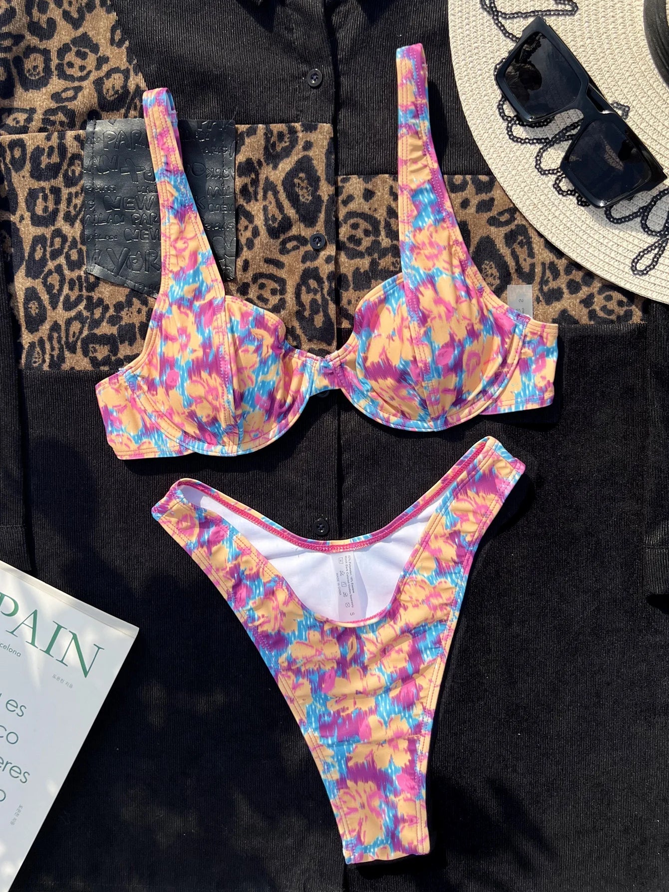 Voguable  Purple Yellow Printed Swimsuit Woman Sexy Underwire V-neck Bikini High Waist Two Piece Swimwear Backless Beach Bathing Suit voguable