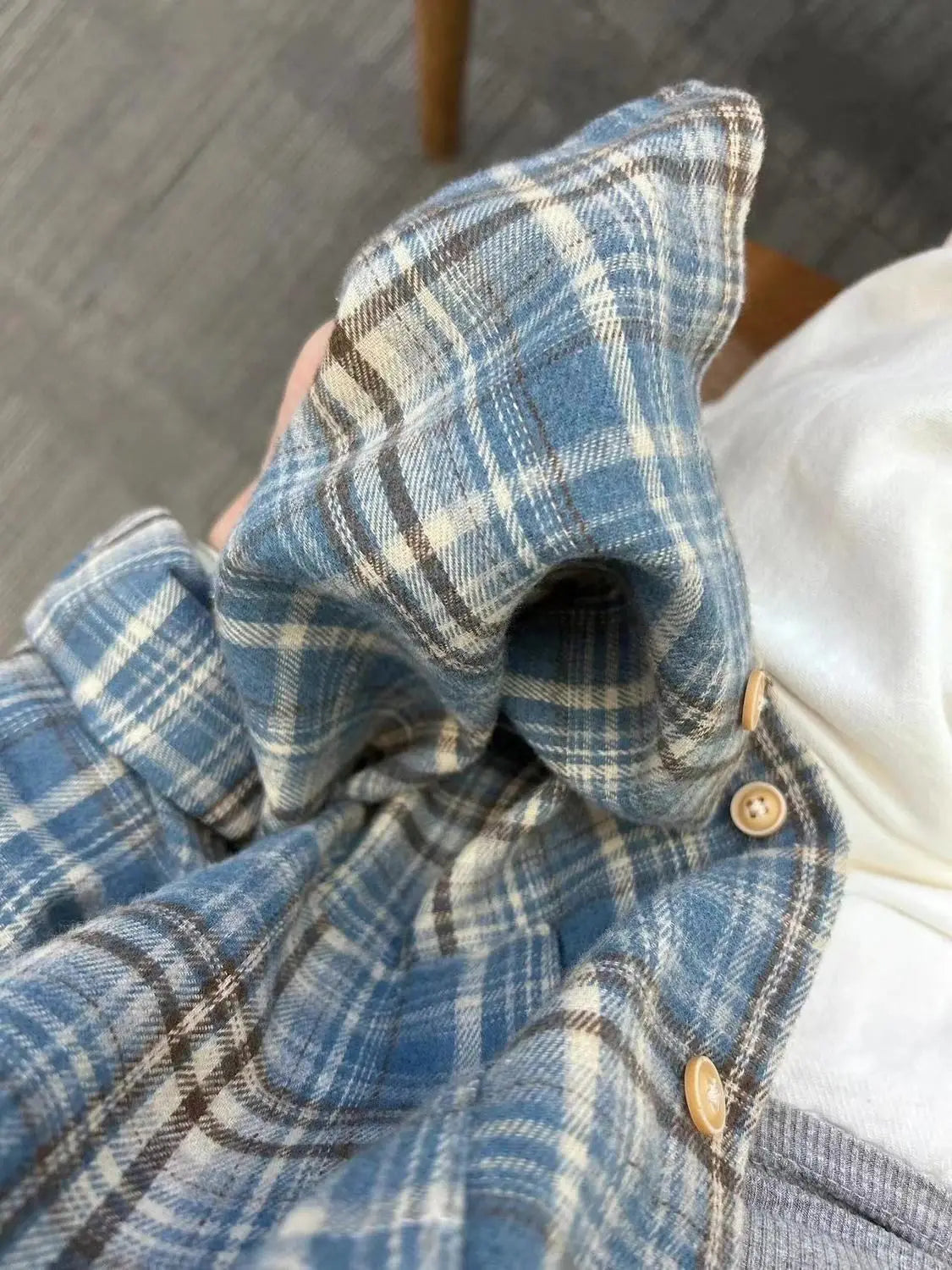 Women Shirt Women Long Sleeve Mid Length Vintage Blue Plaid Pocket Turn down Collar Preppy Style Shirts Blouse Female Cardigan voguable