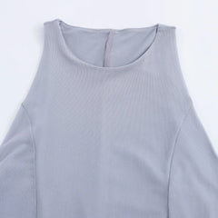 Sleeveless Party Fashion Long Dress Vestidos Solid Color Gray Blue O-neck Solid Color Fishtail Dress 2025 New Female Clothes voguable