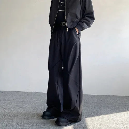 Voguable New Stylish Elegant Solid Color Suit Pants Men's 2024 Designer High Quality Loose Wide Leg Pleat Straight Trousers voguable