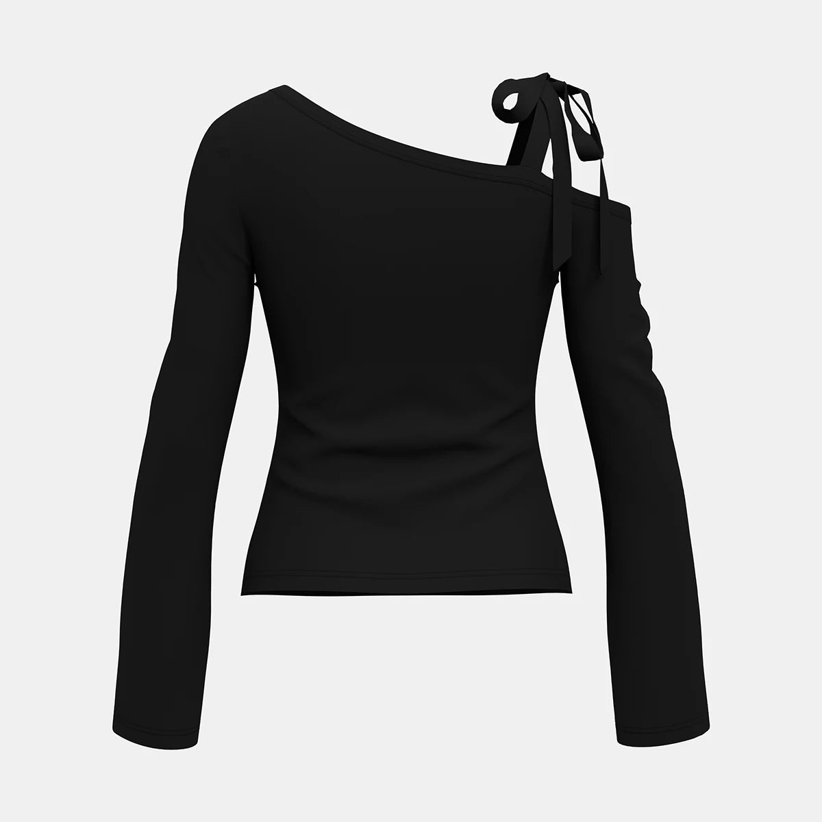 Women's T-Shirts Autumn Elegant French Lace-Up Plain Long Sleeve One-Shoulder Casual T-Shirts voguable