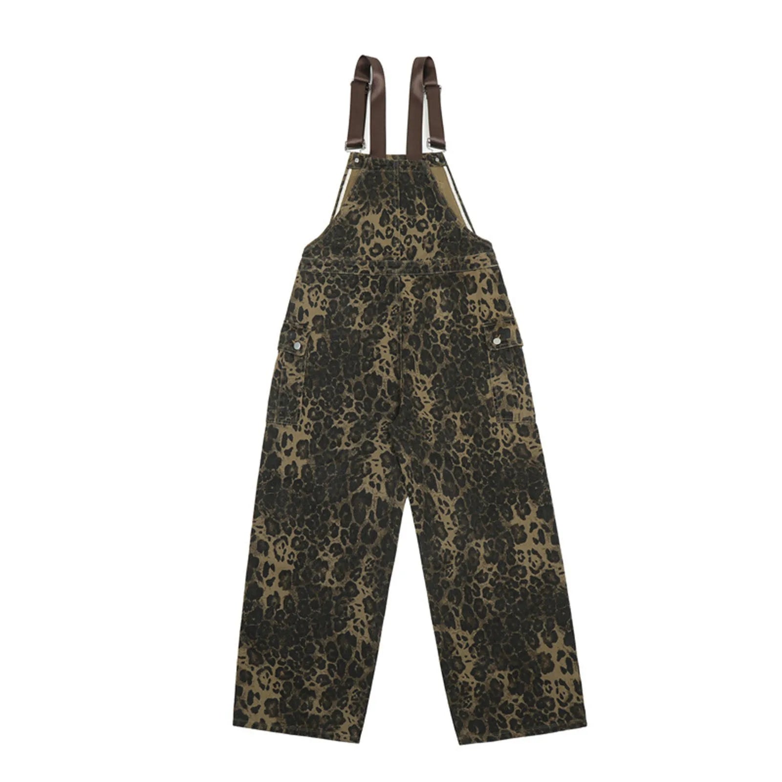 Women Leopard Jumpsuits Y2k Clothes Streetwear Wide Leg Baggy Jumpsuits Multi-Pocket Loose Cargo Overalls Rompers voguable