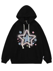 Vintage Star Print Hoodies Women Streetwear Loose Long Sleeve Sweatshirts American Retro Bf Casual Harajuku Pullover Tops voguable