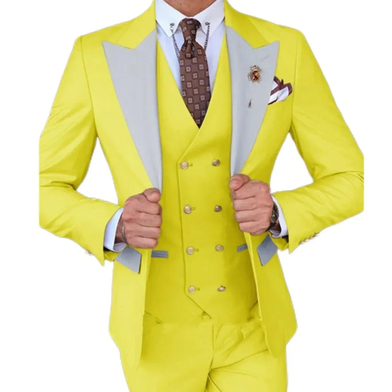 Voguable  Color blockingSuit Men's Fashionable Gentleman Business Banquet US-style Formal Dress Casual Wedding (Blazer+Vest+Trousers) voguable
