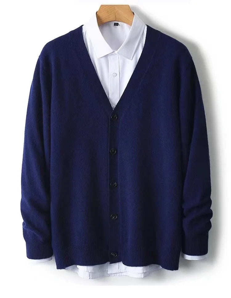 Autumn/Winter New Men's Business and Leisure V-neck Thin Knitted Cardigan Sweater Warm and Fashionable High Quality Knitted voguable