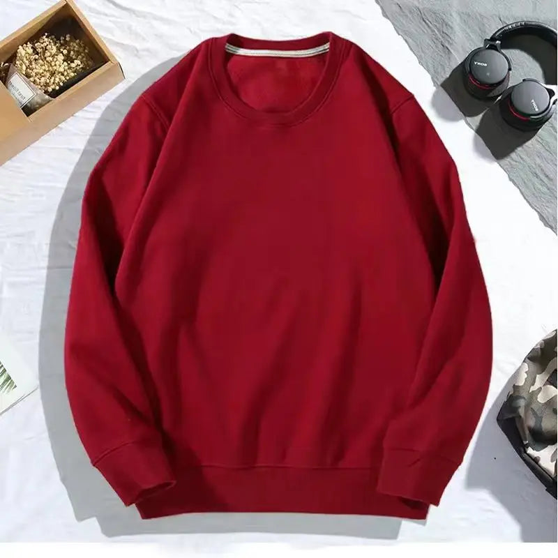 Voguable  Simplicity Trend Fashion Sping Autumn Bottoming Shirt Men Solid O-Neck Korean Casual Long Sleeve Loose Pullovers Sweatshirt Tops voguable
