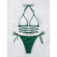 Voguable  Green Shiny Bikini Women 2-piece Low Waist Swimsuit Sexy Triangle Cup Suspender Backless Bathing Suit Summer Beach Swimwear voguable