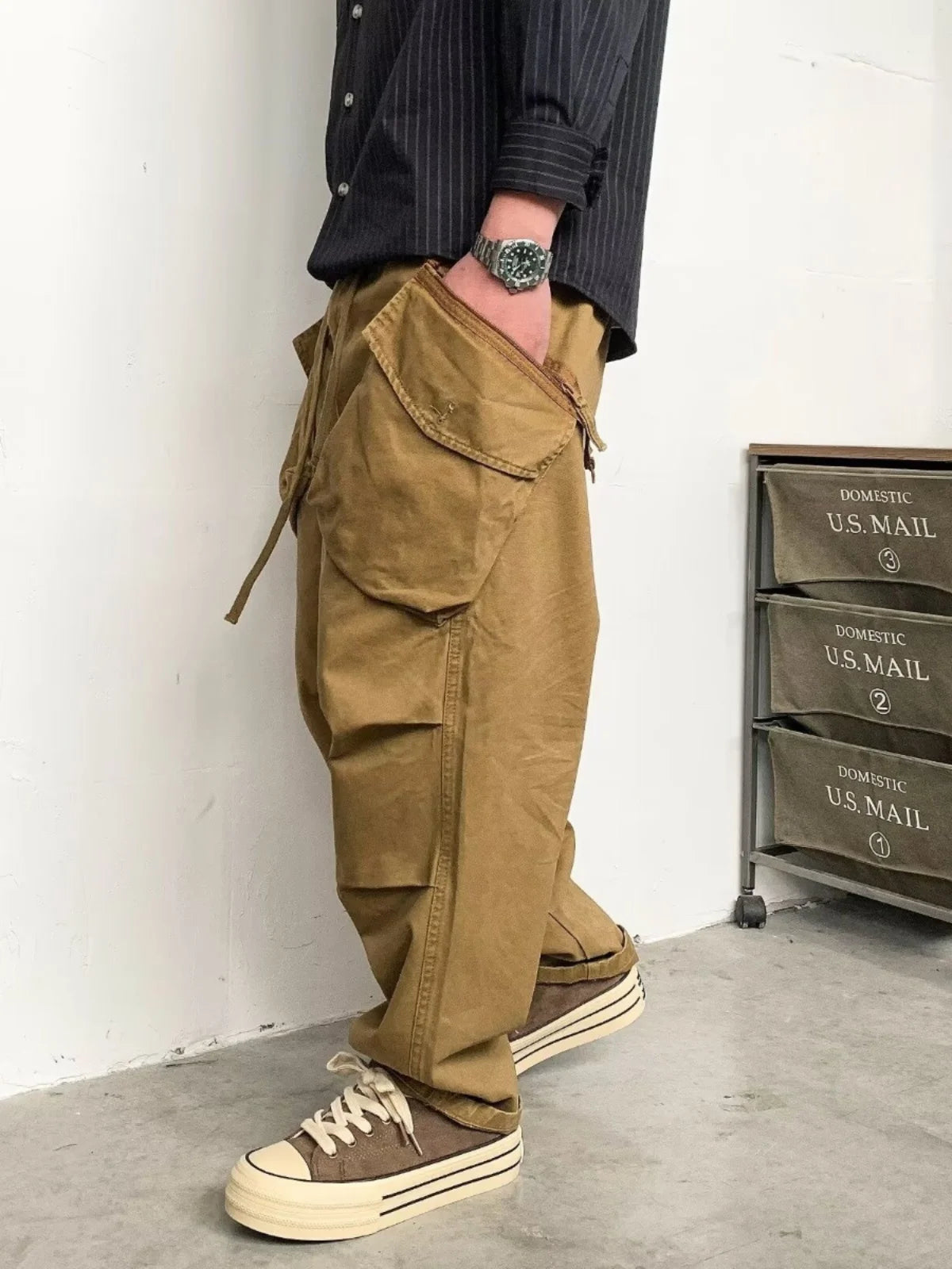 Voguable  Retro Japanese Work Pants Men's Loose Cotton Casual Long Trousers Wear-Resistant Street Style Autumn Fashion Youthful Vitality voguable