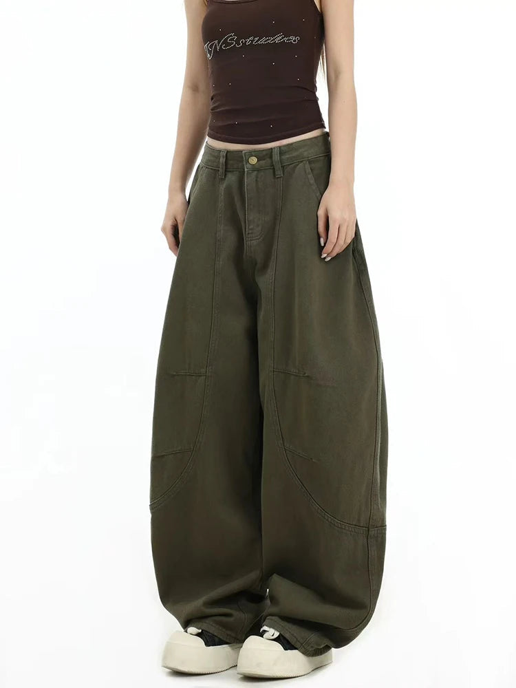 Y2K American Retro Cargo Jeans Women High Waist Streetwear Loose Wide Leg Denim Pants Bf Hip Hop All Match Straight Pants New voguable