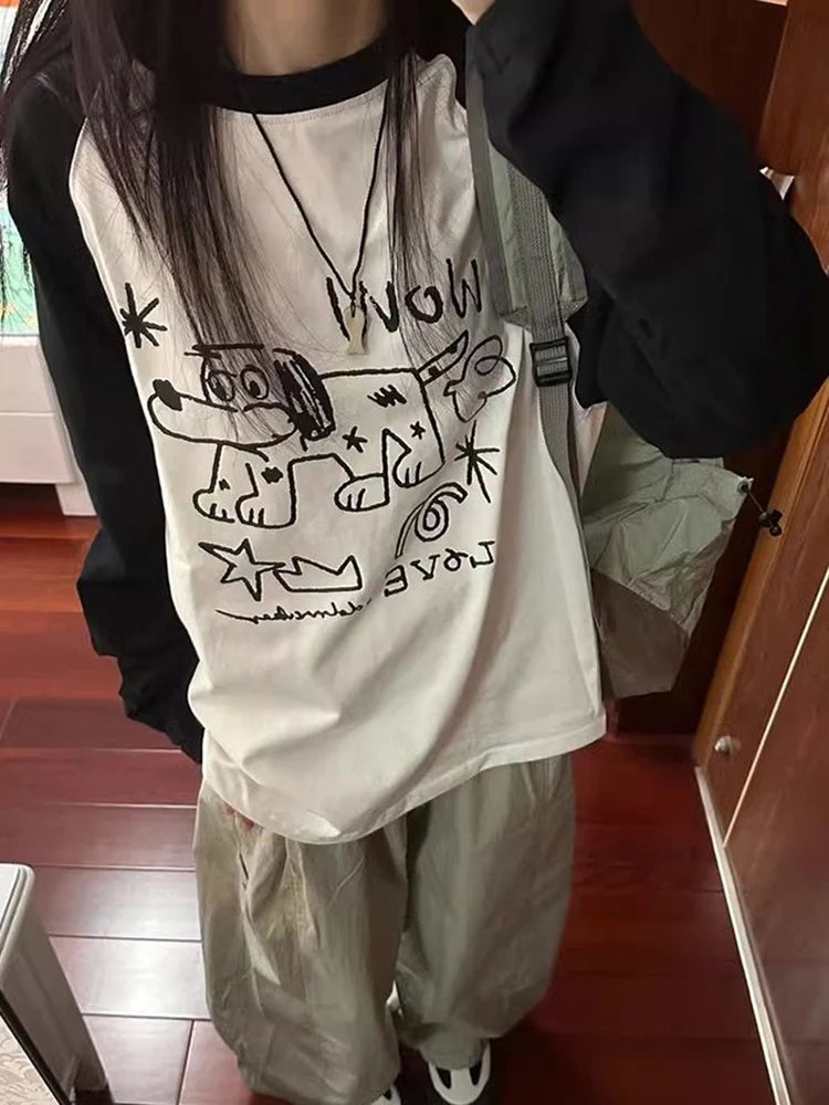 Voguable Japan Kawaii T Shirt Women Cute Anime Long Sleeve Oversize Tops Casual Preppy Style O Neck All Match Female Vintage Tees voguable
