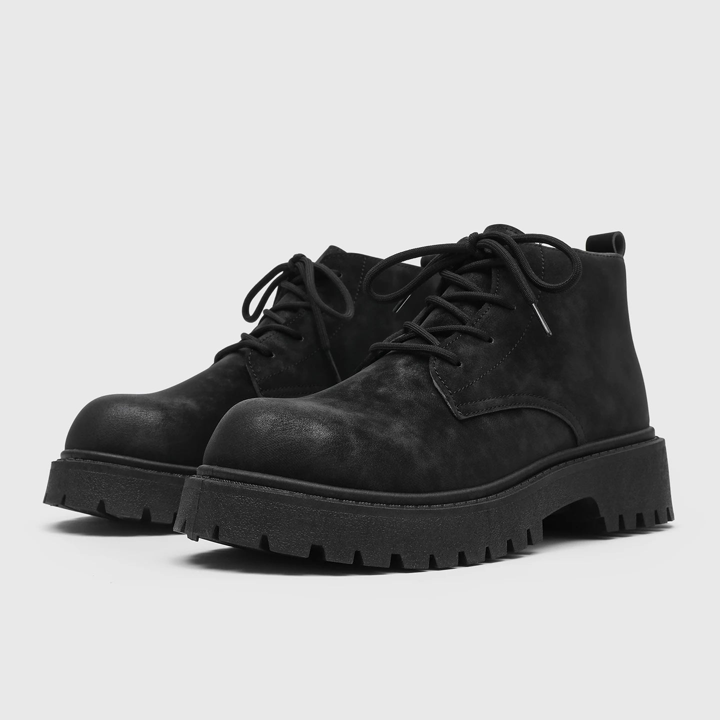Voguable  Unisex Height Increasing Leather Boots – Vintage Round Toe Lace-Up Thick Bottom Ankle Shoes for Fall Winter Daily Wear voguable