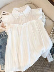 Elegant Sweet White Shirt Women Casual Ruffles Flying Sleeve Blouse Summer Cute Loose Design Female All Match Vintage Tops voguable