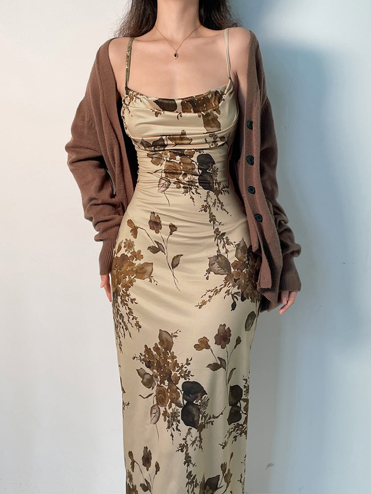 Floral Print Maxi Backless Long Dress mysite