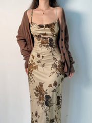 Floral Print Maxi Backless Long Dress mysite
