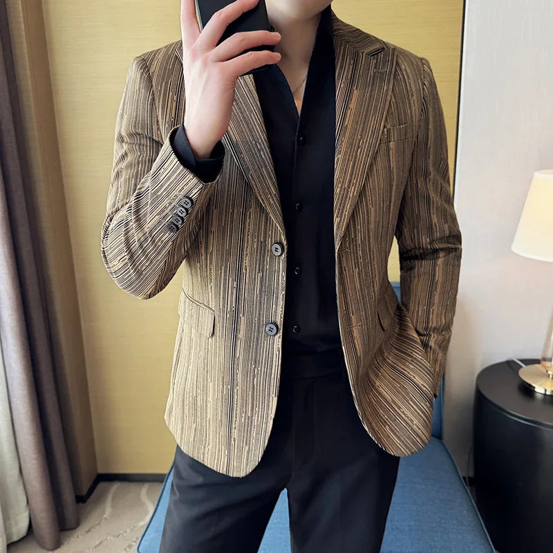 Voguable  Men's British Style Fashionable Luxury Suit Jacket High-quality Plaid Slim Fit Business Social Blazer Wedding Dress Party Jacket voguable