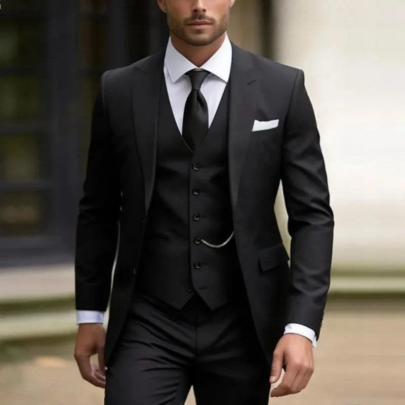 Voguable  New Solid Suits for Men Slim Fit Groom Wedding Suits Tuxedo Best Man Blazer Vest Pants 3 Pieces Fashion Marriage Costume voguable