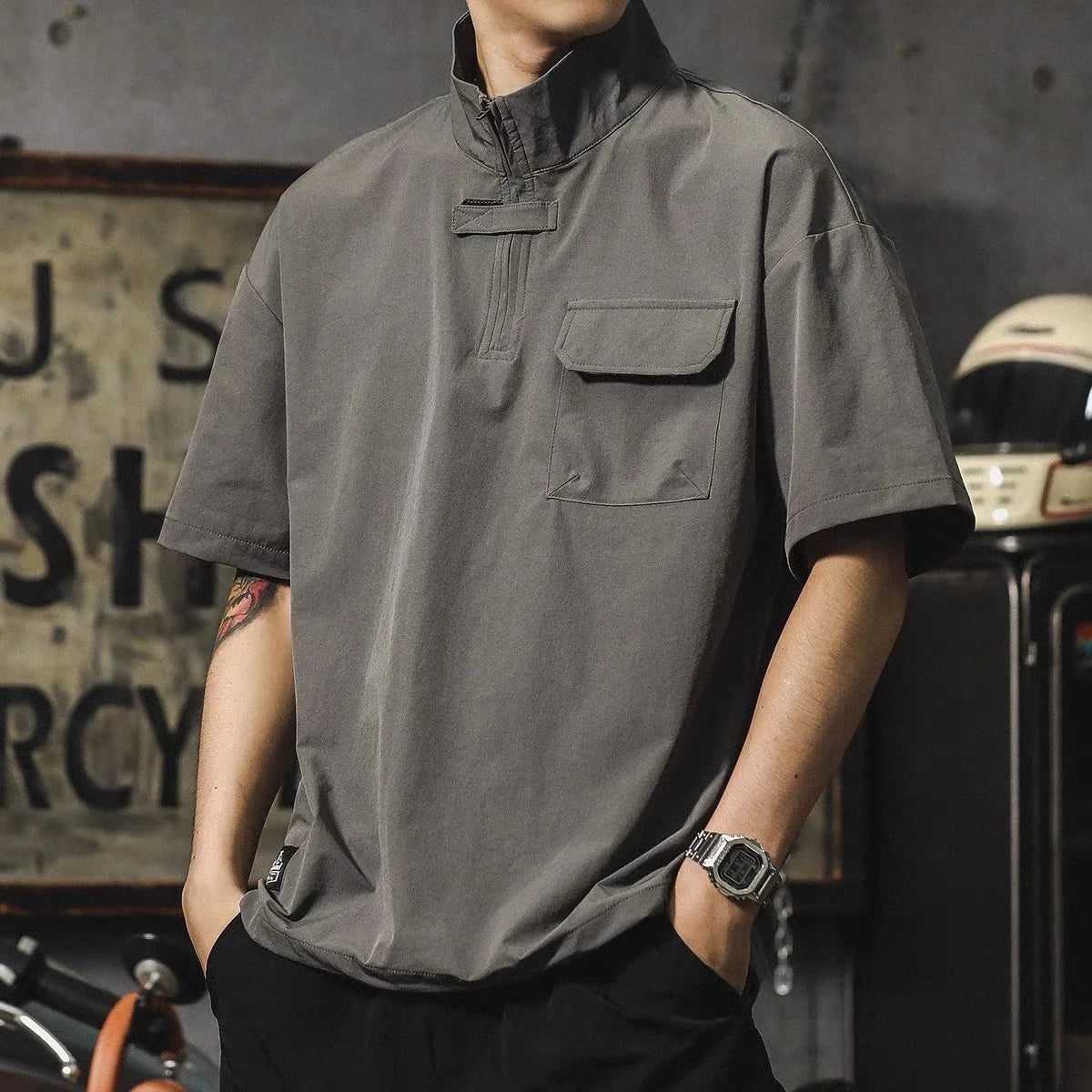 Voguable  American Retro Men's Short Sleeve  Shirt Design Sensation  Ice Silk Workwear Shirt Trendy Brand Cool Handsome voguable