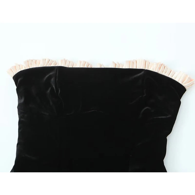 Black Strapless Christmas Dress Sexy A Line Vintage Velvet Party Mini Dresses Elegant Women Dresses voguable