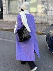 [EAM] Loose Fit Purple Big Size Long Elegant Woolen Coat Parkas New Long Sleeve Women Fashion Tide Autumn Winter 2023 1DF3550 voguable
