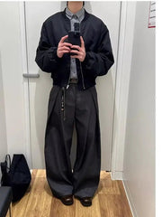 Voguable  Retro Korean Style Men's Casual Pants Knife Shape Drapey Design Pleated Loose Straight Leg Wide Leg Casual Pants voguable