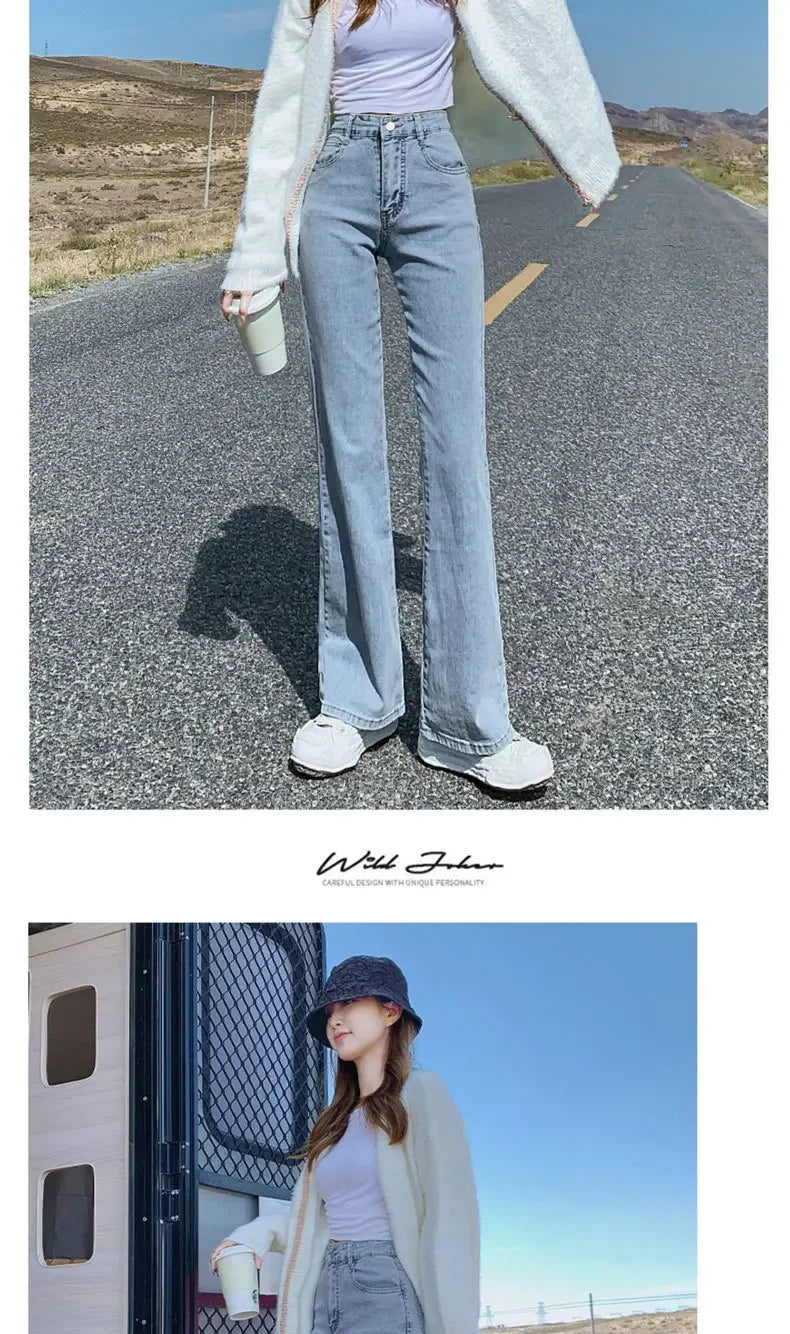 High-waisted Slimming Women's Jeans Petite Size Stretchy Floor-length Trousers Denim Fabric voguable