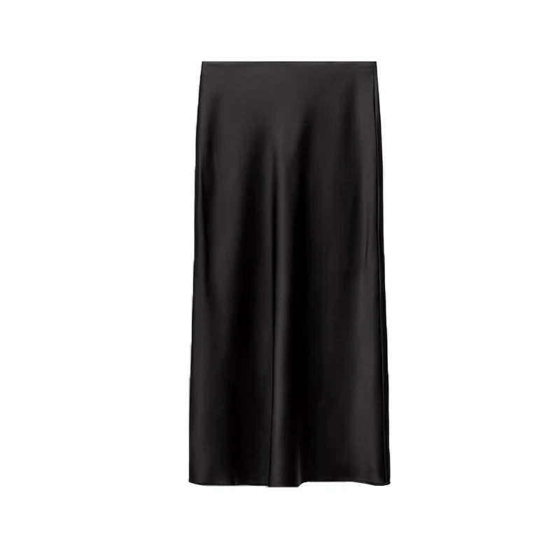 2025 Pink Sweet Satin Long Skirt New Solid Color High Waist Elegant Slim Summer Women Skirt Fashion Party Female Clothing voguable