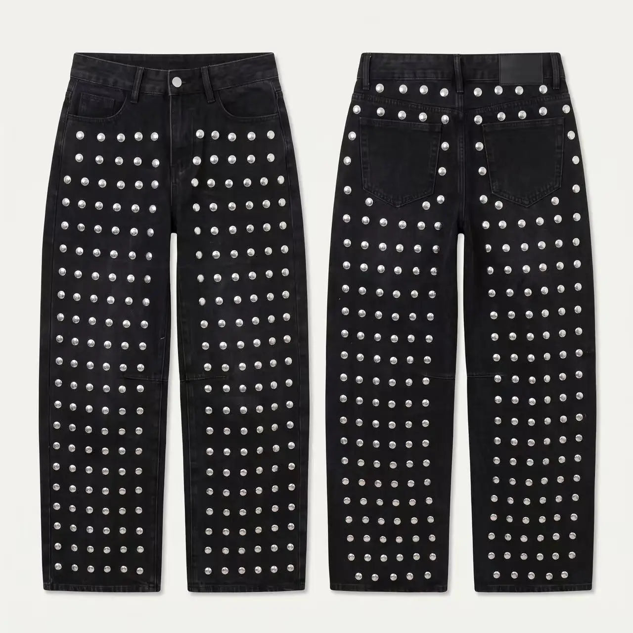 Voguable  Y2K Punk Women Flare Jeans High Waist Light Blue Washed Denim Pants Metal Stud Decoration Fashion Boot Cut Denim Trousers voguable