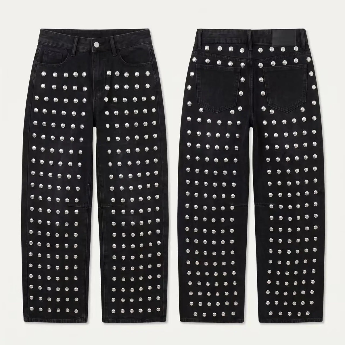 Voguable  Y2K Punk Women Flare Jeans High Waist Light Blue Washed Denim Pants Metal Stud Decoration Fashion Boot Cut Denim Trousers voguable