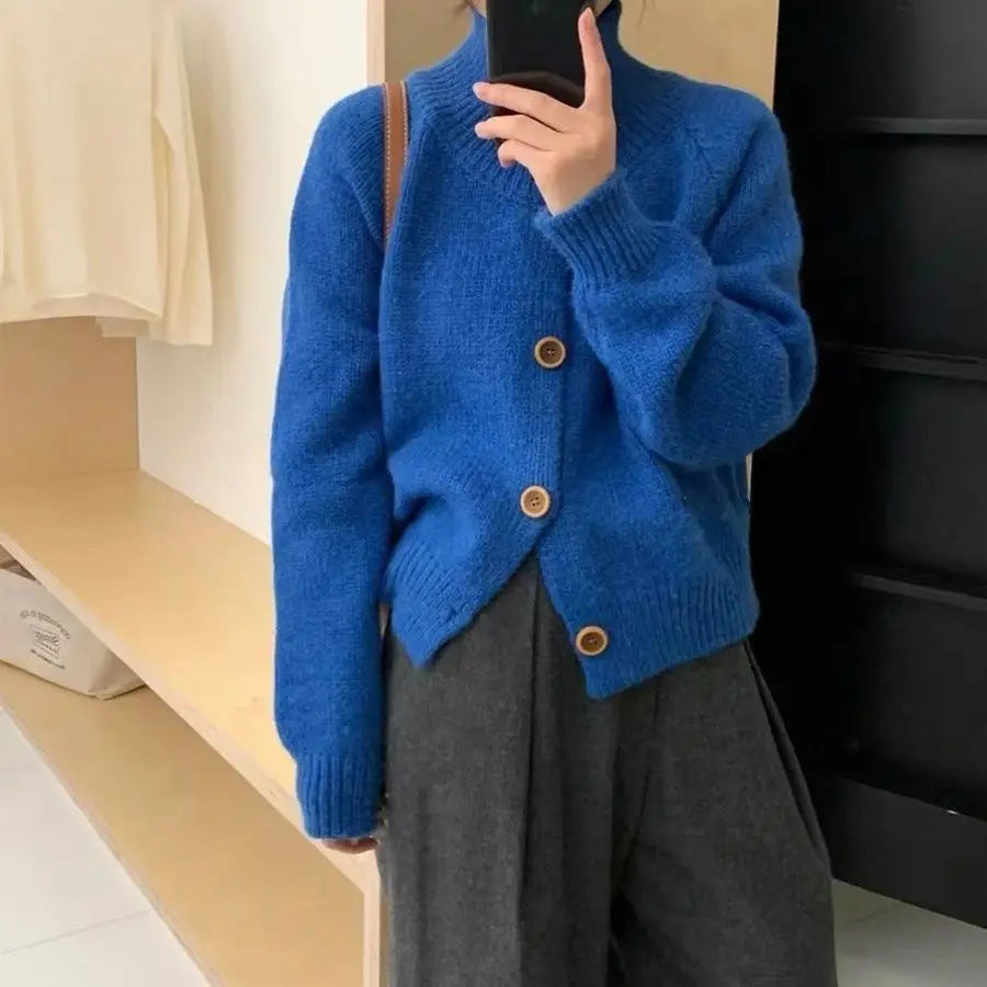 Autumn Winter Fashion Solid Sweater Coats Women New Turtleneck Button Vintage Ingle-breasted Long Sleeve Knitted Cardigans Tops voguable