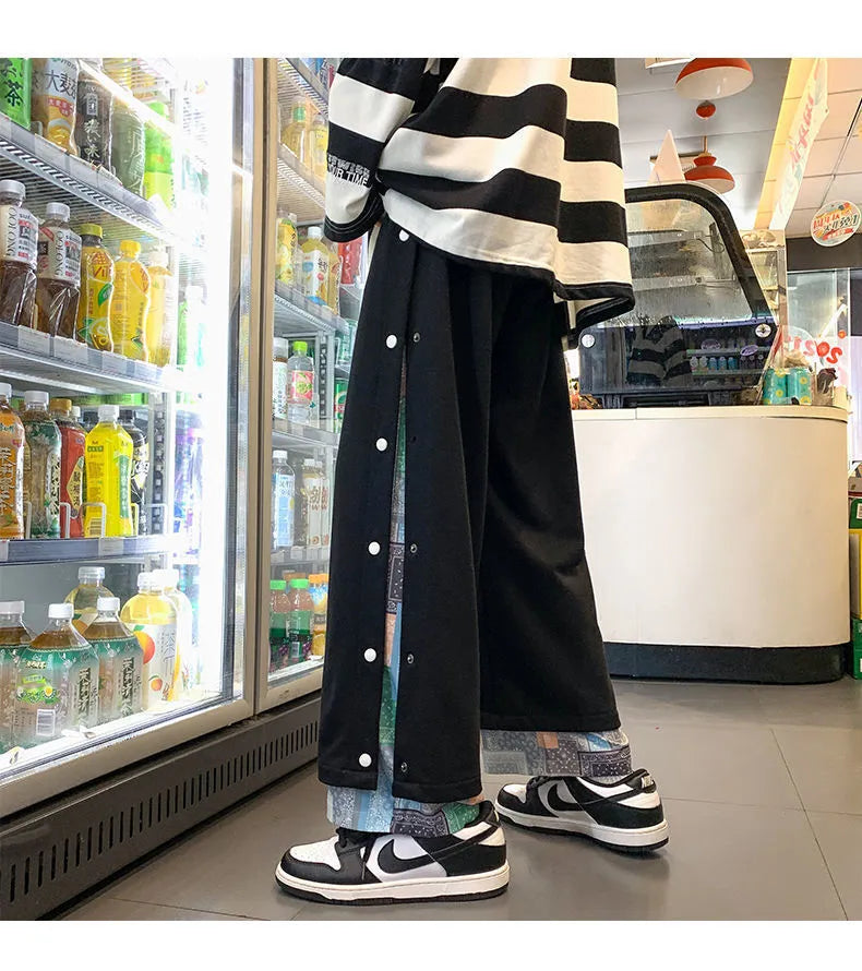 Harajuku Casual Wide Pants Men Streetwear Patchwork Sweatpants Spring Autumn Fashion Ankle-length Trousers For Men voguable