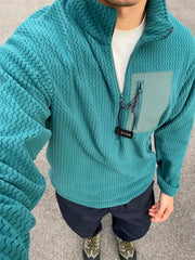 Voguable  Outdoor Half Zipper Fleece Sweatshirt Couple Style Stand Collar Wave Texture Thermal Casual Men's Women's Warm Cardigan Sweater voguable