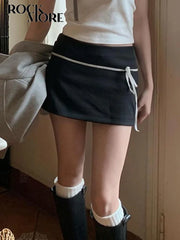 Voguable Bow Ribbon Stitching Mini Skirts Coquette Outfits Low Waist Elastic Short Skirts Y2K Aesthetic Fairycore Korean New voguable