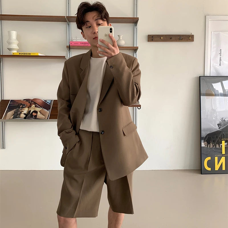 Voguable Brown Black Suit Jacket Men Fashion Social Men Dress Jacket Korean Loose Casual Suit Jacket Men Office Formal Jacket Coat voguable