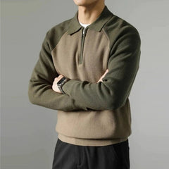 New American Chic Men Polo Sweater Luxury Trendy Business Zip-up Knit Solid Color Pullover Leisure Slim-fit Long Sleeve Knitwear voguable